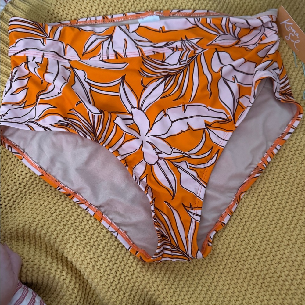 Kona Sol Orange and Pink Floral Bikini Bottom